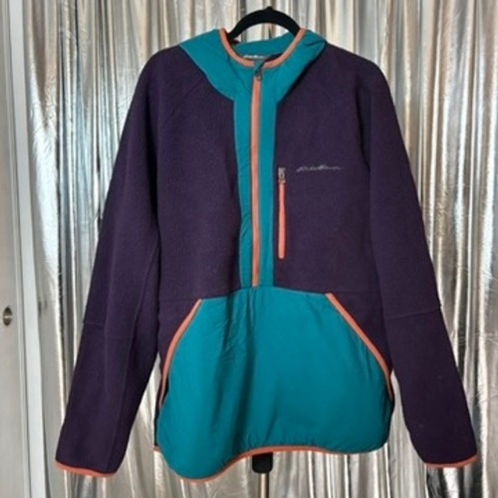 Eddie Bauer Purple & Teal Color Block Fleece Half Zip Hoodie